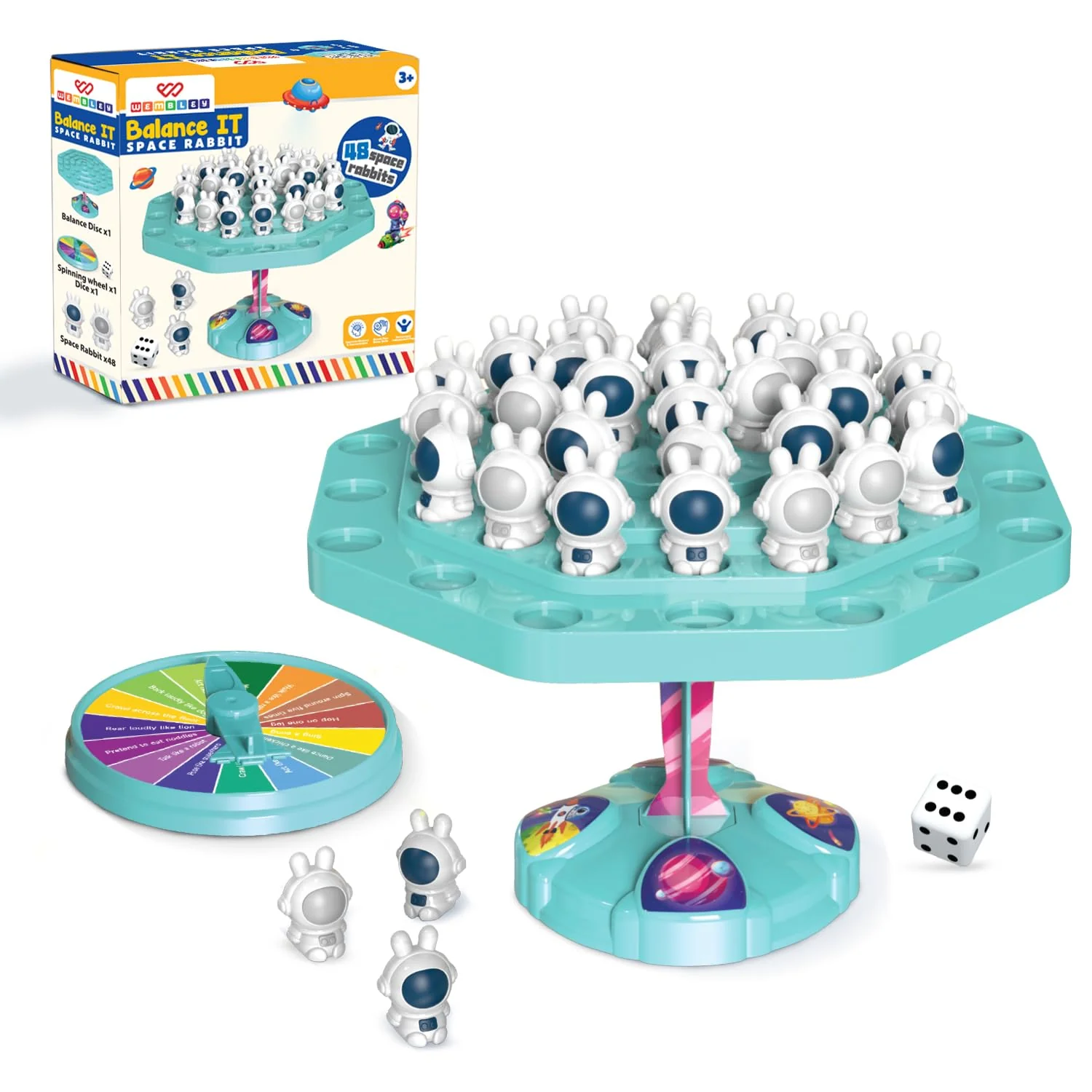 Balance It Space Rabbit Indoor Tabletop Game Set with 48 Rabbits